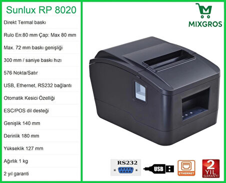 Sunlux RP8020 Termal Adisyon Fiş Rulosu Yazıcısı