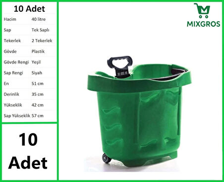 Tekerlekli Plastik Market Alışveriş El Sepeti 40 Litre Yeşil 10 Adet