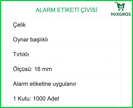 Alarm Etiketi Çivisi Metal Başlı 1000 Adet