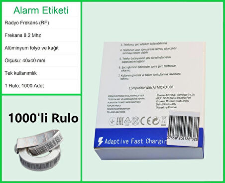 4x4 cm Barkodlu Alarm Etiketi RF Radyo Frekans 1 Rulo: 1000 Adet