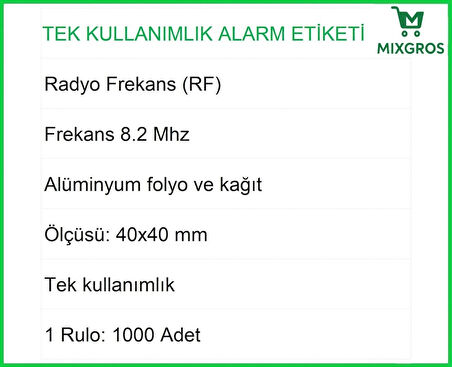 4x4 cm Barkodlu Alarm Etiketi RF Radyo Frekans 1 Rulo: 1000 Adet