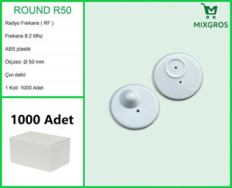 Round R50 Plastik Alarm Etiketi RF Radyo Frekans 1000 Adet