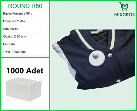 Round R50 Plastik Alarm Etiketi RF Radyo Frekans 1000 Adet