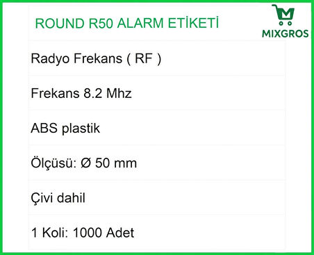 Round R50 Plastik Alarm Etiketi RF Radyo Frekans 1000 Adet