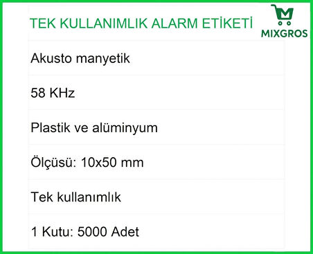 Akusto Manyetik DR Barkodlu Alarm Etiketi 1 Kutu: 5000 Adet