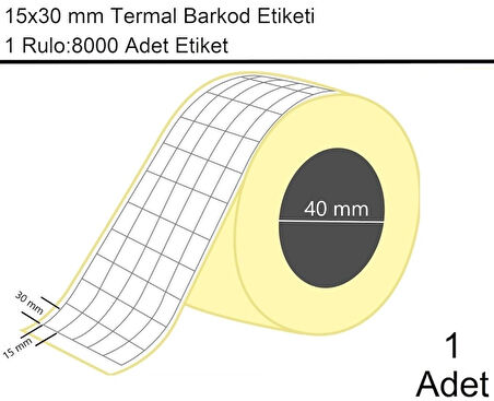 15x30 mm Termal 5'li Ürün Barkod Etiketi 1 Rulo:8000 Adet Etiket
