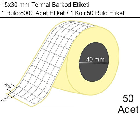 15x30 mm Termal 5'li Ürün Barkod Etiketi 1 Rulo:8000 Adet Etiket 1 Koli:50 Rulo Etiket