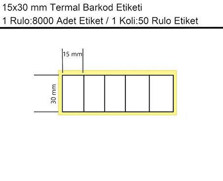 15x30 mm Termal 5'li Ürün Barkod Etiketi 1 Rulo:8000 Adet Etiket 1 Koli:50 Rulo Etiket