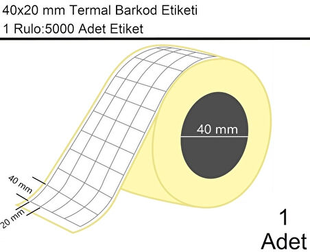 40x20 mm Termal 4'lü Ürün Barkod Etiketi 1 Rulo:5000 Adet Etiket