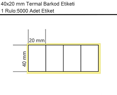 40x20 mm Termal 4'lü Ürün Barkod Etiketi 1 Rulo:5000 Adet Etiket