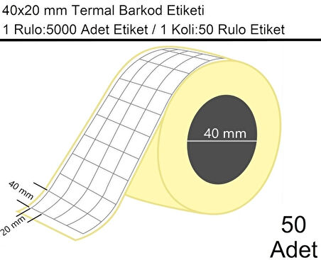 40x20 mm Termal 4'lü Ürün Barkod Etiketi 1 Rulo:5000 Adet Etiket 1 Koli:50 Rulo Etiket