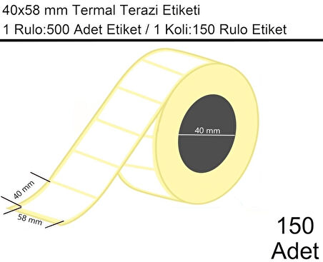 40x58 mm Termal Terazi Etiketi 1 Rulo:500 Adet Etiket 1 Koli:150 Rulo Etiket