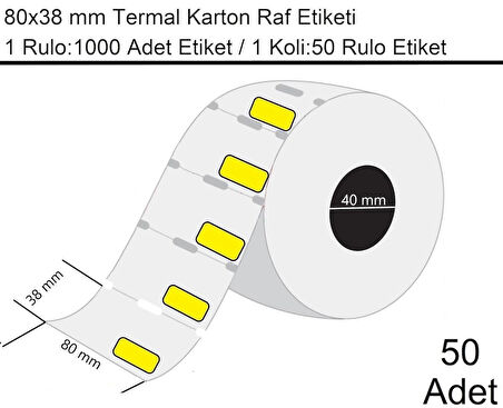 80x38 mm Karton Termal Raf Reyon Etiketi Sarı Fiyat Çerçeveli 1 Rulo:1000 Adet Etiket 1 Koli:50 Rulo Etiket