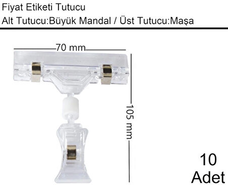Etiket Tutucu / Maşalı / Büyük Mandal / Şeffaf / 70x105 mm / 10 Adet