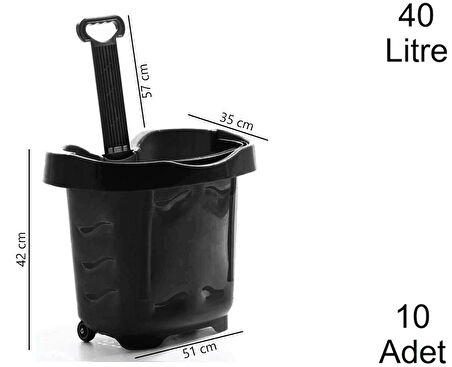 Tekerlekli Plastik Market Alışveriş El Sepeti 40 Litre Siyah 10 Adet