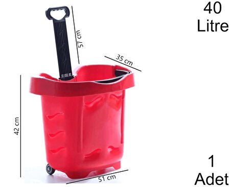 Tekerlekli Plastik Market Alışveriş El Sepeti 40 Litre Kırmızı 1 Adet