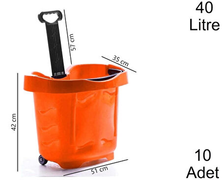 Tekerlekli Plastik Market Alışveriş El Sepeti 40 Litre Turuncu 10 Adet