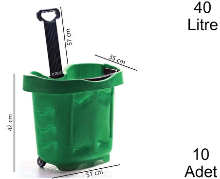 Tekerlekli Plastik Market Alışveriş El Sepeti 40 Litre Yeşil 10 Adet