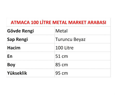 Atmaca Metal Market Alışveriş Arabası 100 Litre