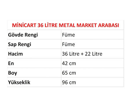 Minicart Şarküteri ve Kuruyemiş Metal Market Arabası 36 Litre Füme