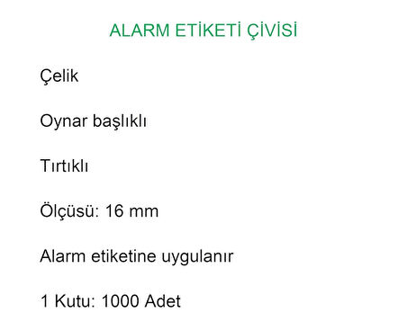 Alarm Etiketi Çivisi Metal Başlı 1000 Adet