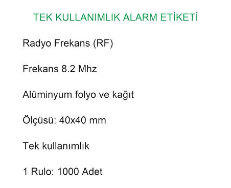 4x4 cm Barkodlu Alarm Etiketi RF Radyo Frekans 1 Rulo:1000 Adet