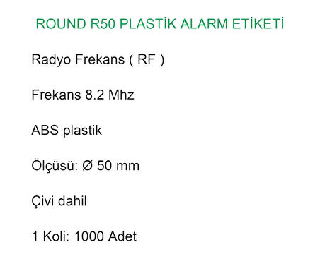 Round R50 Plastik Alarm Etiketi RF Radyo Frekans 1000 Adet