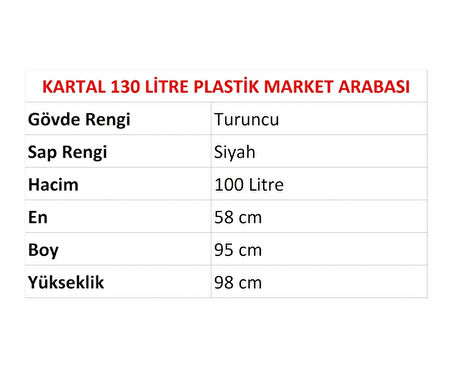 Kartal Plastik Market Alışveriş Arabası 130 Litre Turuncu
