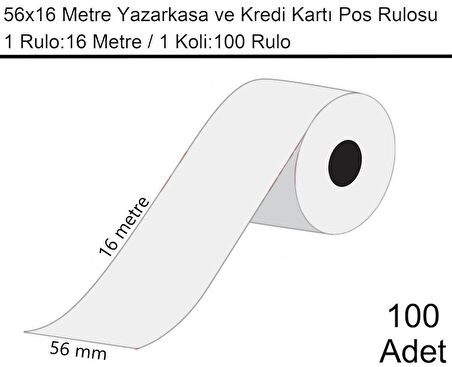 56x16 Metre Termal Kredi Kartı ve Yazarkasa Pos Rulosu 100 Adet