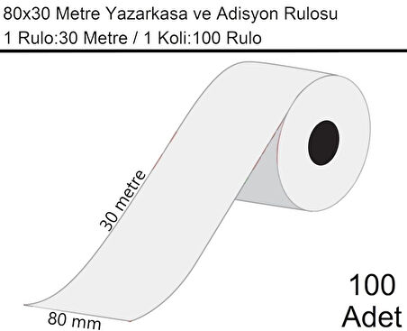 80x30 Metre Termal Yazarkasa ve Adisyon Rulosu 100 Adet