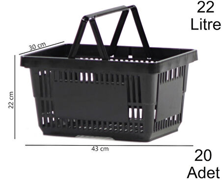 Plastik Market Alışveriş El Sepeti 22 Litre Siyah 20 Adet