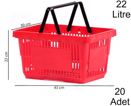 Plastik Market Alışveriş El Sepeti 22 Litre Kırmızı 20 Adet