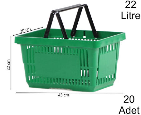 Plastik Market Alışveriş El Sepeti 22 Litre Yeşil 20 Adet