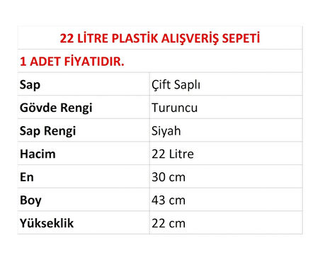 Plastik Market Alışveriş El Sepeti 22 Litre Turuncu 1 Adet