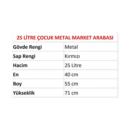 Kartal Metal Çocuk Market Alışveriş Arabası 25 Litre