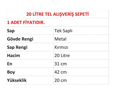 Tel Market Alışveriş El Sepeti 20 Litre 1 Adet