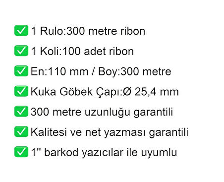 110x300 Metre Wax Ribon 100 Adet