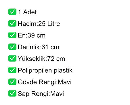 PK25 Plastik Çocuk Market Alışveriş Arabası 25 Litre Mavi