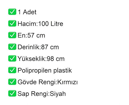 PK100 Plastik Market Alışveriş Arabası 100 Litre Kırmızı