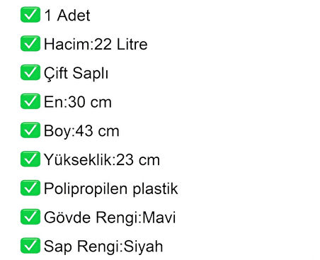 Plastik Market Alışveriş El Sepeti 22 Litre Mavi 1 Adet