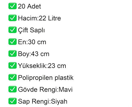 Plastik Market Alışveriş El Sepeti 22 Litre Mavi 20 Adet