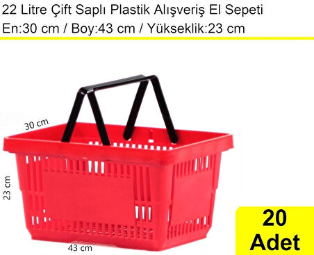 Plastik Market Alışveriş El Sepeti 22 Litre Kırmızı 20 Adet