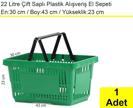 Plastik Market Alışveriş El Sepeti 22 Litre Yeşil 1 Adet
