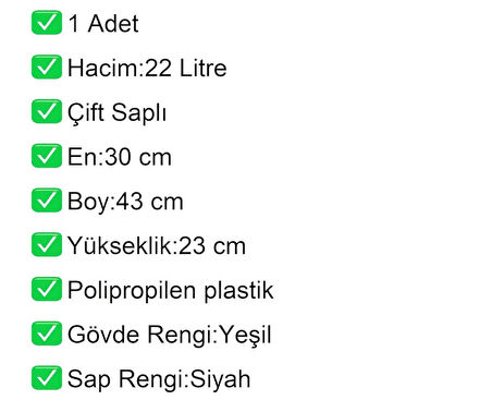 Plastik Market Alışveriş El Sepeti 22 Litre Yeşil 1 Adet