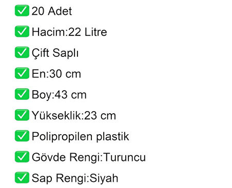 Plastik Market Alışveriş El Sepeti 22 Litre Turuncu 20 Adet