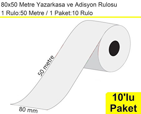 80x50 Metre Termal Yazarkasa ve Adisyon Rulosu 10 Adet