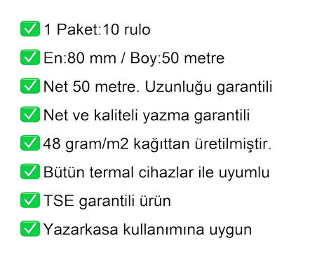 80x50 Metre Termal Yazarkasa ve Adisyon Rulosu 10 Adet