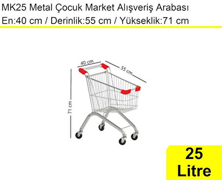 MK25 Metal Çocuk Market Alışveriş Arabası 25 Litre