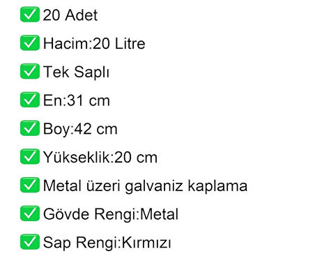 Tel Market Alışveriş El Sepeti 20 Litre 20 Adet