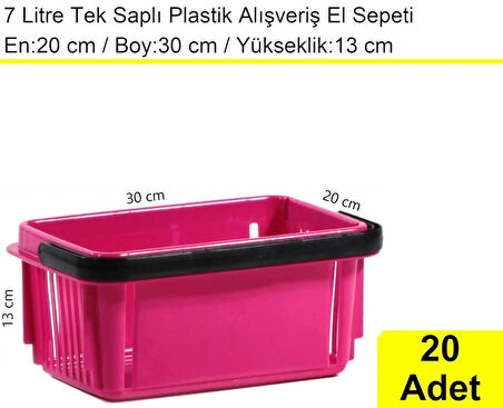 Plastik Kozmetik Alışveriş El Sepeti 7 Litre Fuşya 20 Adet